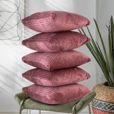 16 Inch x 16 Inch, Wine, Pack of 5, Cushion Cover Set of 5, Decorative Sofa Living Room Home Square Cushion Covers, Aesthetic Corduroy Striped Double Sided