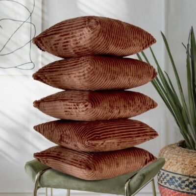 16 Inch x 16 Inch, Coffee, Pack of 5, Cushion Cover Set of 5, Decorative Sofa Living Room Home Square Cushion Covers, Aesthetic Corduroy Striped Double Sided