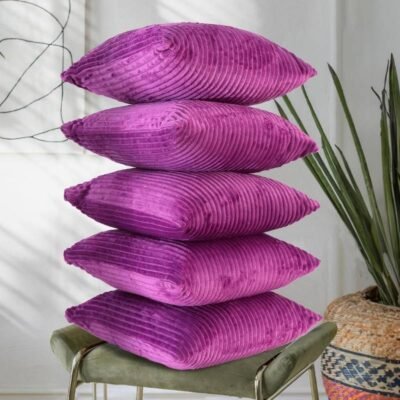 16 Inch x 16 Inch, Dark Pink, Pack of 5, Cushion Cover Set of 5, Decorative Sofa Living Room Home Square Cushion Covers, Aesthetic Corduroy Striped Double Sided