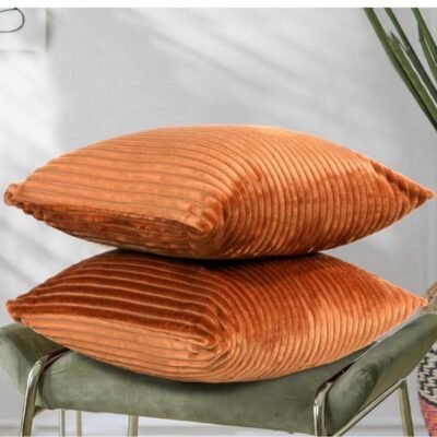 16 Inch x 16 Inch, Golden, Cushion Cover Set of 2, Decorative Sofa Living Room Home Square Cushion Covers, Aesthetic Corduroy Striped Double Sided
