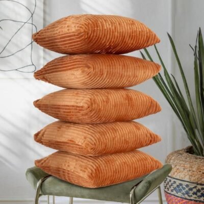 16 Inch x 16 Inch, Golden, Pack of 5, Cushion Cover Set of 5, Decorative Sofa Living Room Home Square Cushion Covers, Aesthetic Corduroy Striped Double Sided