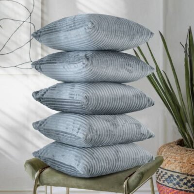 16 Inch x 16 Inch, Grey, Pack of 5, Cushion Cover Set of 5, Decorative Sofa Living Room Home Square Cushion Covers, Aesthetic Corduroy Striped Double Sided
