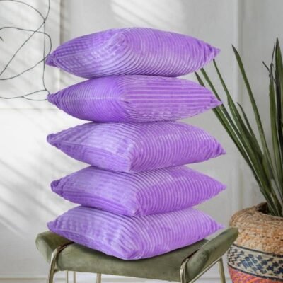 16 Inch x 16 Inch, Lavender, Pack of 5, Cushion Cover Set of 5, Decorative Sofa Living Room Home Square Cushion Covers, Aesthetic Corduroy Striped Double Sided