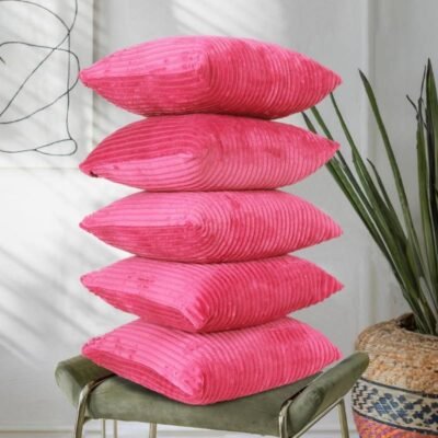 Cushion Cover Set of 2, Decorative Sofa Living Room Home Square Cushion Covers 16 Inch x 16 Inch, Aesthetic Corduroy Striped Double Sided (Salmon)