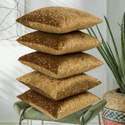 Cushion Cover 16 inch x 16 inch (40x40 cm) Golden Brown, Premium Velvet Cushion Covers Set of 5 | Soft Decorative Throw Pillow Covers for Sofa, Bed & Living Room