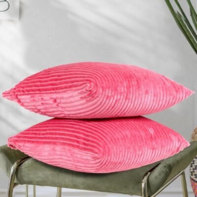 16 Inch x 16 Inch, Salmon, Cushion Cover Set of 2, Decorative Sofa Living Room Home Square Cushion Covers, Aesthetic Corduroy Striped Double Sided
