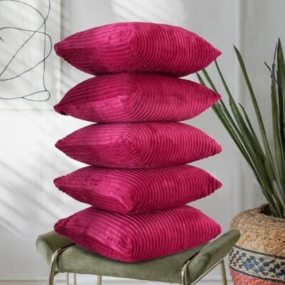16 Inch x 16 Inch, Magenta, Pack of 5, Cushion Cover Set of 5, Decorative Sofa Living Room Home Square Cushion Covers, Aesthetic Corduroy Striped Double Sided
