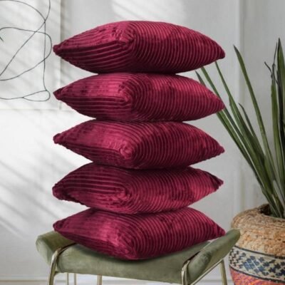 16 Inch x 16 Inch, Marron, Pack of 5, Cushion Cover Set of 5, Decorative Sofa Living Room Home Square Cushion Covers, Aesthetic Corduroy Striped Double Sided