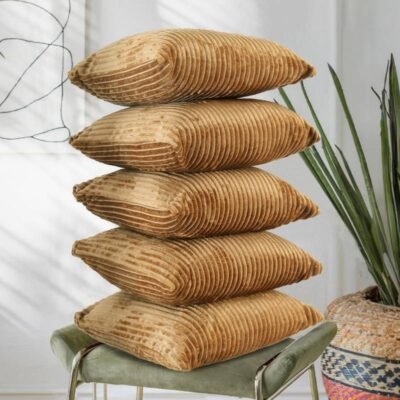 16 Inch x 16 Inch, Mustard, Pack of 5, Cushion Cover Set of 5, Decorative Sofa Living Room Home Square Cushion Covers, Aesthetic Corduroy Striped Double Sided