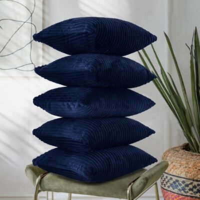 16 Inch x 16 Inch, Navy Blue, Pack of 5, Cushion Cover Set of 5, Decorative Sofa Living Room Home Square Cushion Covers, Aesthetic Corduroy Striped Double Sided