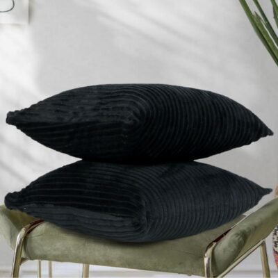 16 Inch x 16 Inch, Black, Cushion Cover Set of 2, Decorative Sofa Living Room Home Square Cushion Covers, Aesthetic Corduroy Striped Double Sided