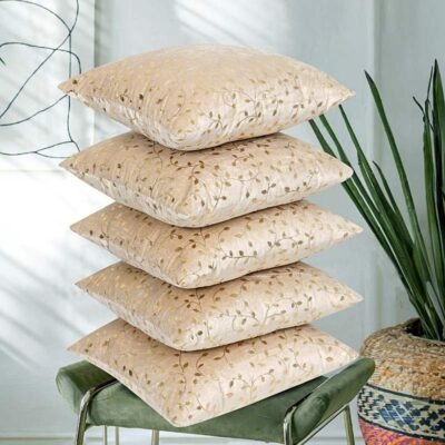 Cushion Cover 16 inch x 16 inch (40x40 cm) Cream Caramel, Premium Velvet Cushion Covers Set of 5 | Soft Decorative Throw Pillow Covers for Sofa, Bed & Living Room