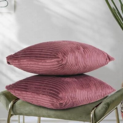 16 Inch x 16 Inch, Wine, Cushion Cover Set of 2, Decorative Sofa Living Room Home Square Cushion Covers, Aesthetic Corduroy Striped Double Sided