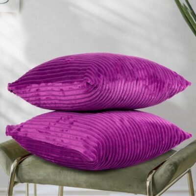 16 Inch x 16 Inch, Dark Pink, Cushion Cover Set of 2, Decorative Sofa Living Room Home Square Cushion Covers, Aesthetic Corduroy Striped Double Sided