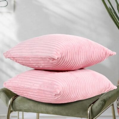 16 Inch x 16 Inch, Peach, Cushion Cover Set of 2, Decorative Sofa Living Room Home Square Cushion Covers, Aesthetic Corduroy Striped Double Sided