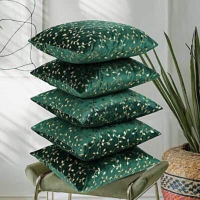 Cushion Cover 16 inch x 16 inch (40x40 cm) Dark Green, Premium Velvet Cushion Covers Set of 5 | Soft Decorative Throw Pillow Covers for Sofa, Bed & Living Room