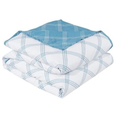 Dohar for Single Bed (60x90 Inch) Glace Cotton Reversible | Soft AC Blanket for Summer & Winter | Lightweight Comforter for All Seasons |Blue & White