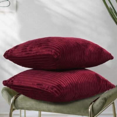 16 Inch x 16 Inch, Marron, Cushion Cover Set of 2, Decorative Sofa Living Room Home Square Cushion Covers, Aesthetic Corduroy Striped Double Sided