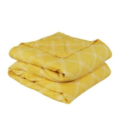 Dohar for Double Bed (90x100 Inch) Glace Cotton Reversible | Soft AC Blanket for Summer & Winter | Lightweight Comforter for All Seasons | Yellow Check