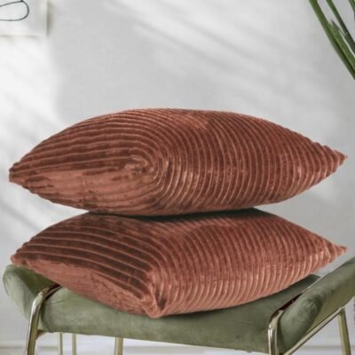 16 Inch x 16 Inch, Coffee, Cushion Cover Set of 2, Decorative Sofa Living Room Home Square Cushion Covers, Aesthetic Corduroy Striped Double Sided