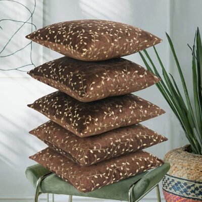 Cushion Cover 16 inch x 16 inch (40x40 cm) Chocolate Brown, Premium Velvet Cushion Covers Set of 5 | Soft Decorative Throw Pillow Covers for Sofa, Bed & Living Room