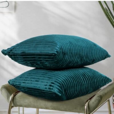 16 Inch x 16 Inch, Green, Cushion Cover Set of 2, Decorative Sofa Living Room Home Square Cushion Covers, Aesthetic Corduroy Striped Double Sided