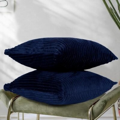16 Inch x 16 Inch, Navy Blue, Cushion Cover Set of 2, Decorative Sofa Living Room Home Square Cushion Covers, Aesthetic Corduroy Striped Double Sided