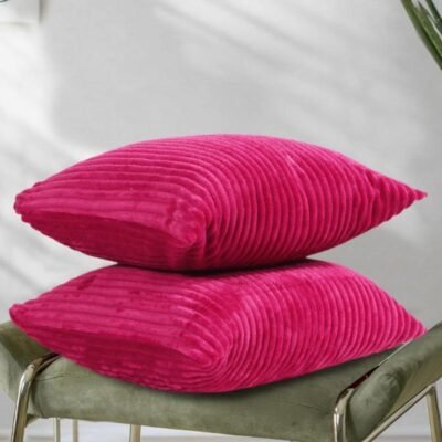 16 Inch x 16 Inch, Magenta, Cushion Cover Set of 2, Decorative Sofa Living Room Home Square Cushion Covers, Aesthetic Corduroy Striped Double Sided