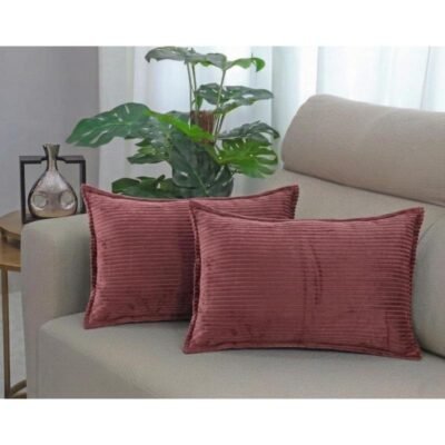 18x28 inches, Wine, Corduroy Cushion Cover Set of 2, Striped Double Sided Decorative Throw Pillowcases for Sofa, Bed & Living Room Rectangular Long Cushion Covers