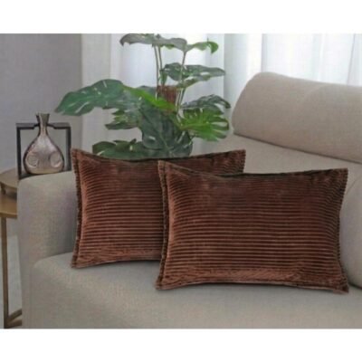 18x 28 Inches, Cushion Covers Set of 2, Coffee, Corduroy Self Stripe 250 GSM Rectangular | Throw Pillow Covers for Sofa, Bed & Living Room | Perfect for Home Décor