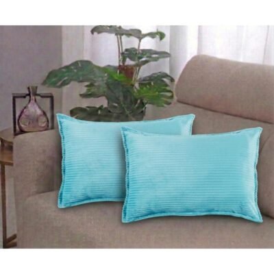 18x28 inches, Aqua, Corduroy Cushion Cover Set of 2, Striped Double Sided Decorative Throw Pillowcases for Sofa, Bed & Living Room Rectangular Long Cushion Covers