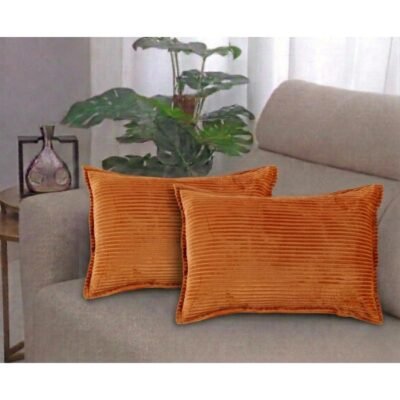 18x28 inches, Golden, Corduroy Cushion Cover Set of 2, Striped Double Sided Decorative Throw Pillowcases for Sofa, Bed & Living Room Rectangular Long Cushion Covers
