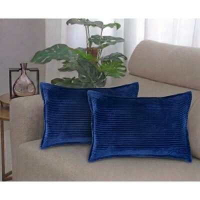18x28 inches, Navy Blue, Corduroy Cushion Cover Set of 2, Striped Double Sided Decorative Throw Pillowcases for Sofa, Bed & Living Room Rectangular Long Cushion Covers