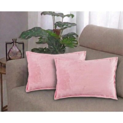 18x28 inches, Peach, Corduroy Cushion Cover Set of 2, Striped Double Sided Decorative Throw Pillowcases for Sofa, Bed & Living Room Rectangular Long Cushion Covers