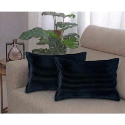 18x28 inches, Black, Corduroy Cushion Cover Set of 2, Striped Double Sided Decorative Throw Pillowcases for Sofa, Bed & Living Room Rectangular Long Cushion Covers
