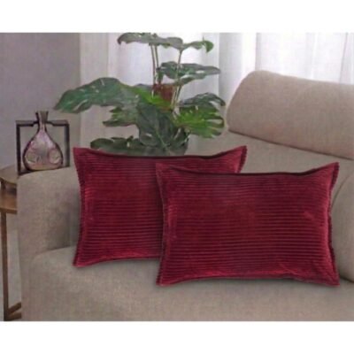 18x28 inches, Maroon, Corduroy Cushion Cover Set of 2, Striped Double Sided Decorative Throw Pillowcases for Sofa, Bed & Living Room Rectangular Long Cushion Covers