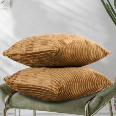 16 Inch x 16 Inch, Mustard, Cushion Cover Set of 2, Decorative Sofa Living Room Home Square Cushion Covers, Aesthetic Corduroy Striped Double Sided
