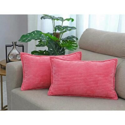 18x28 inches, Salmon, Corduroy Cushion Cover Set of 2, Striped Double Sided Decorative Throw Pillowcases for Sofa, Bed & Living Room Rectangular Long Cushion Covers