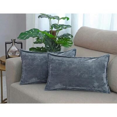 18x28 inches, Grey, Corduroy Cushion Cover Set of 2, Striped Double Sided Decorative Throw Pillowcases for Sofa, Bed & Living Room Rectangular Long Cushion Covers