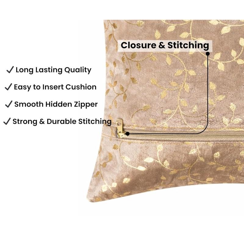 Velvet Cushion Covers, Pack of 2,250 TC, Side Zipper (Brown)