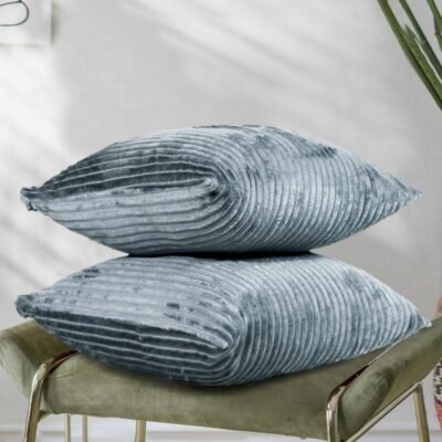16 Inch x 16 Inch, Grey, Cushion Cover Set of 2, Decorative Sofa Living Room Home Square Cushion Covers, Aesthetic Corduroy Striped Double Sided