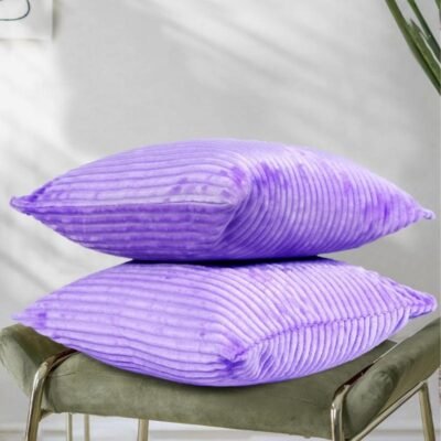 16 Inch x 16 Inch, Lavender, Cushion Cover Set of 2, Decorative Sofa Living Room Home Square Cushion Covers, Aesthetic Corduroy Striped Double Sided