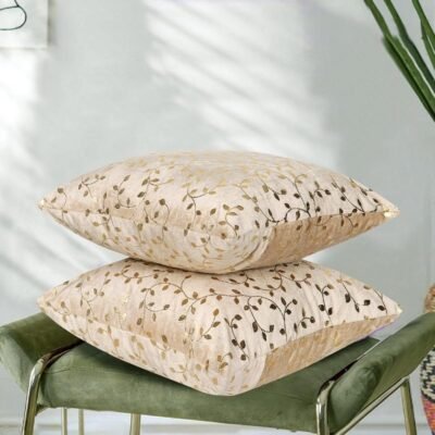 Cushion Cover 16 inch x 16 inch (40x40 cm) Cream Caramel, Premium Velvet Cushion Covers Set of 2 | Soft Decorative Throw Pillowcases for Sofa, Bed & Living Room