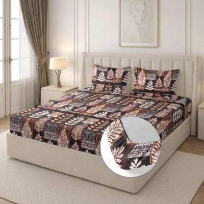 Cotton Fitted Floral Bedsheet for Double Bed King Fitted Dark Brown