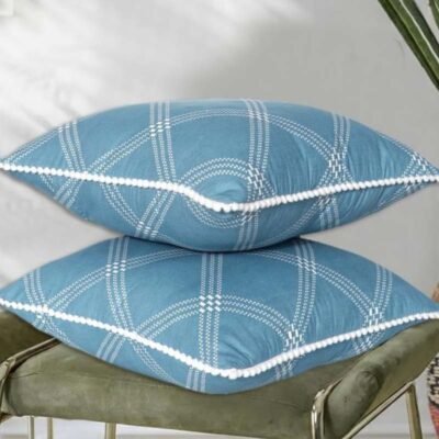 Cushion Covers Set of 2 Blue Check
