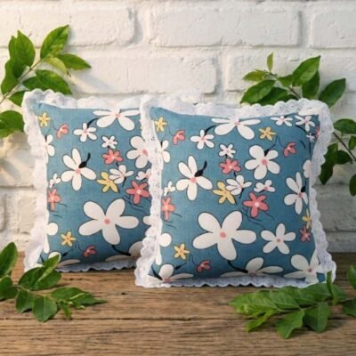 Cushion Covers Set of 2 Blue Floral