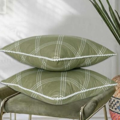 Cushion Covers Set of 2 Green Check