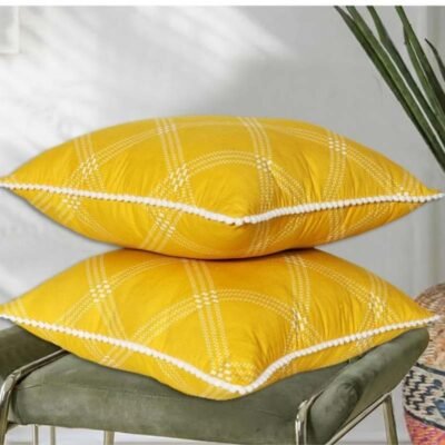 Cushion Covers Set of 2 Yellow Check