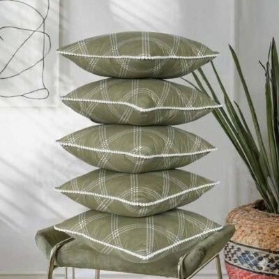 Cushion Covers Set of 5 Green Check