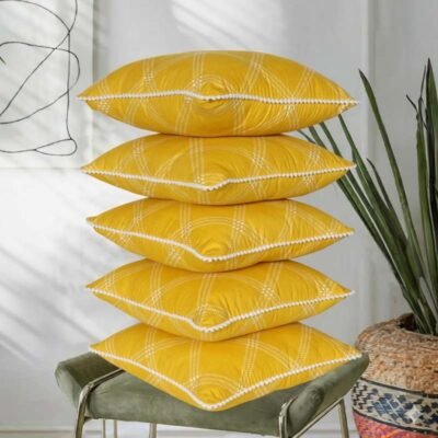 Cushion Covers Set of 5 Yellow Check